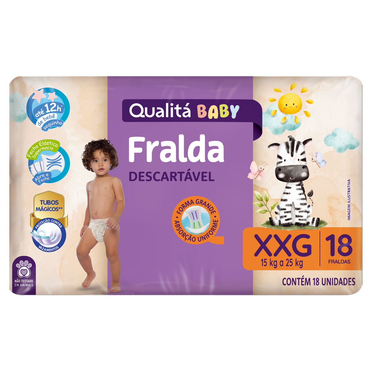 Fralda Descartável Qualitá Baby XXG Pacote 18 Unidades