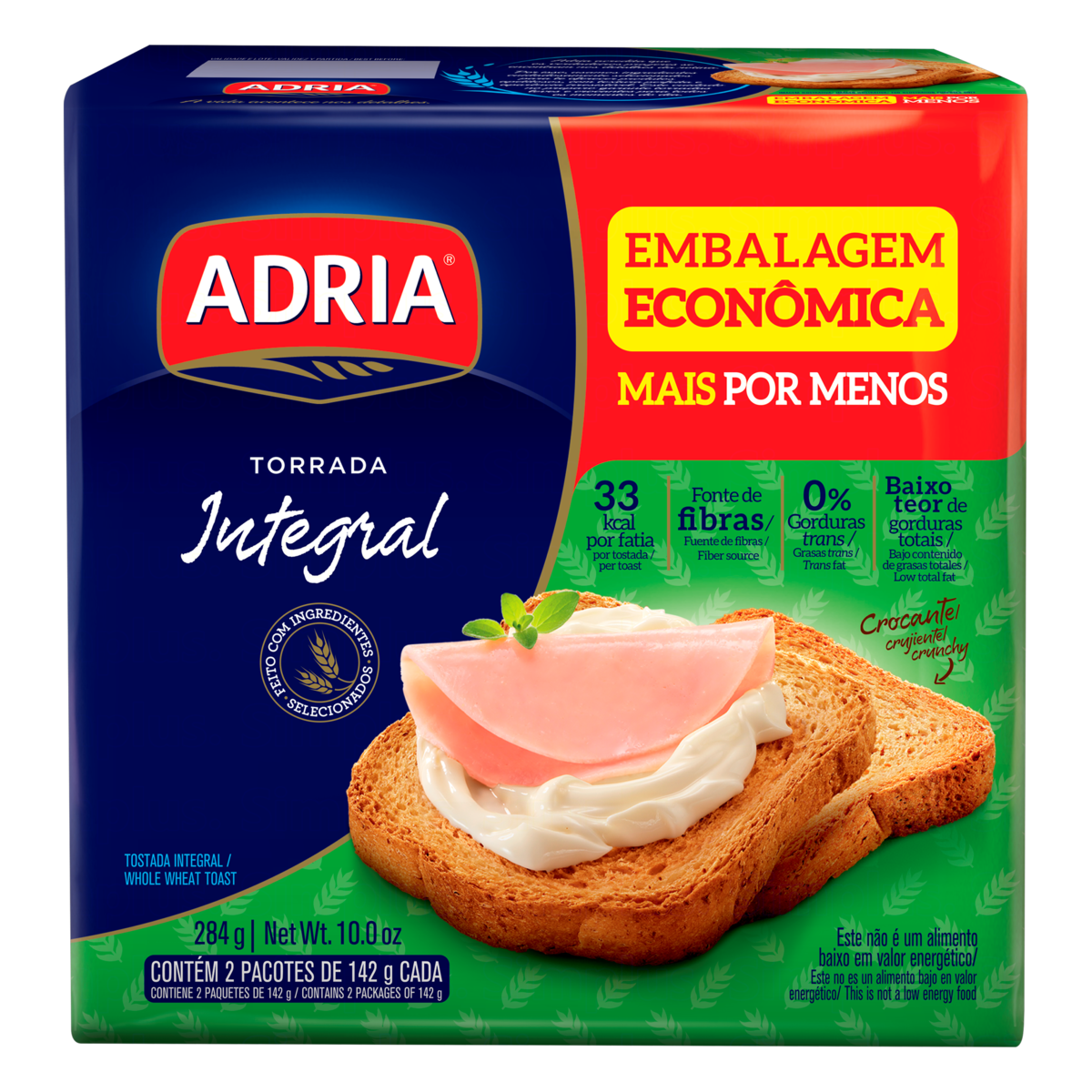 Torrada Integral Adria Pacote 284g 2 Unidades Embalagem Econômica