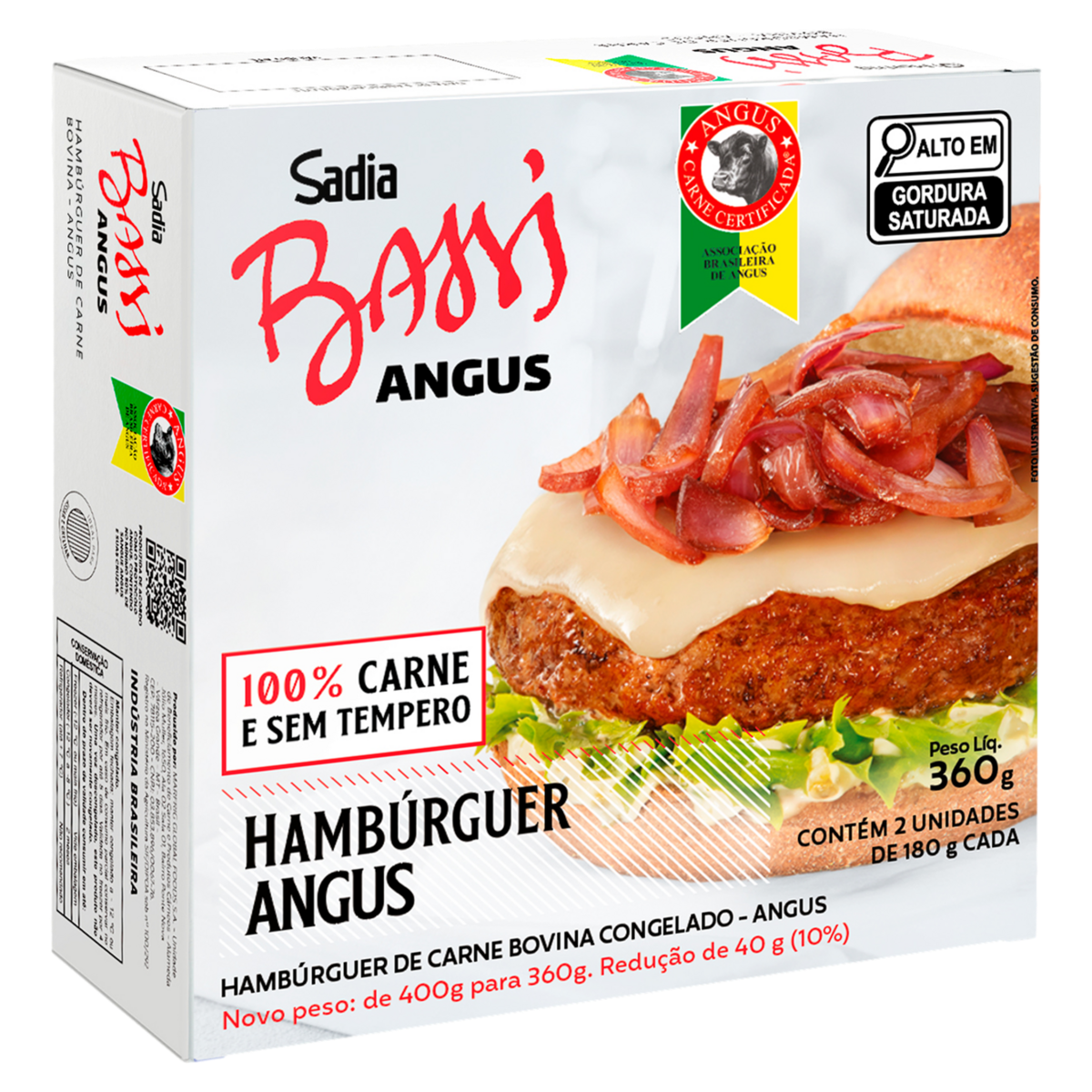 Hambúrguer de Carne Bovina Angus Sadia Bassi Caixa 360g 2 Unidades