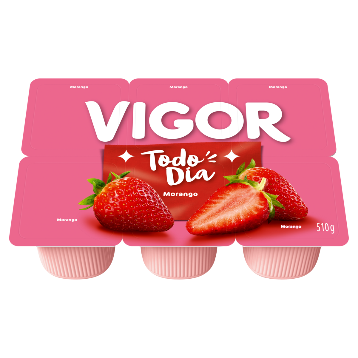 Bebida Láctea Fermentada Morango Vigor Todo Dia Bandeja 510g 6 Unidades