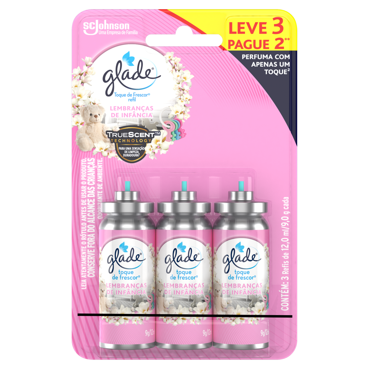 Odorizador de Ambiente Lembranças de Infância Glade Toque de Frescor Blister 12ml Cada Refil Leve 3 Pague 2 Unidades