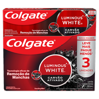 Pack Creme Dental Carvão Ativado Dazzling Mint Colgate Luminous White Caixa 3 Unidades 70g Cada