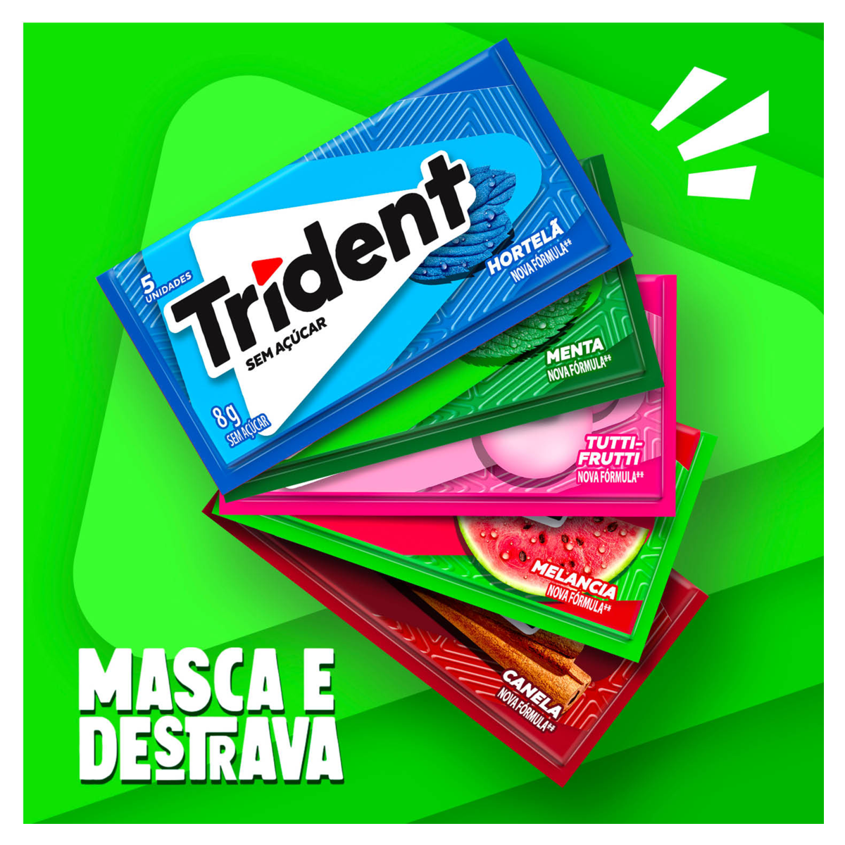 Chiclete Trident Hortelã Sem Açúcar 8g - Embalagem com 5 unid