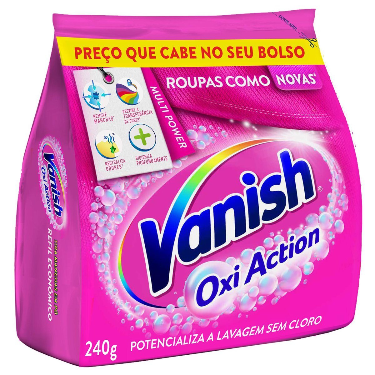 Tira-Manchas Pó Roupas Coloridas Vanish Oxi Action Pacote 240g Refil Econômico