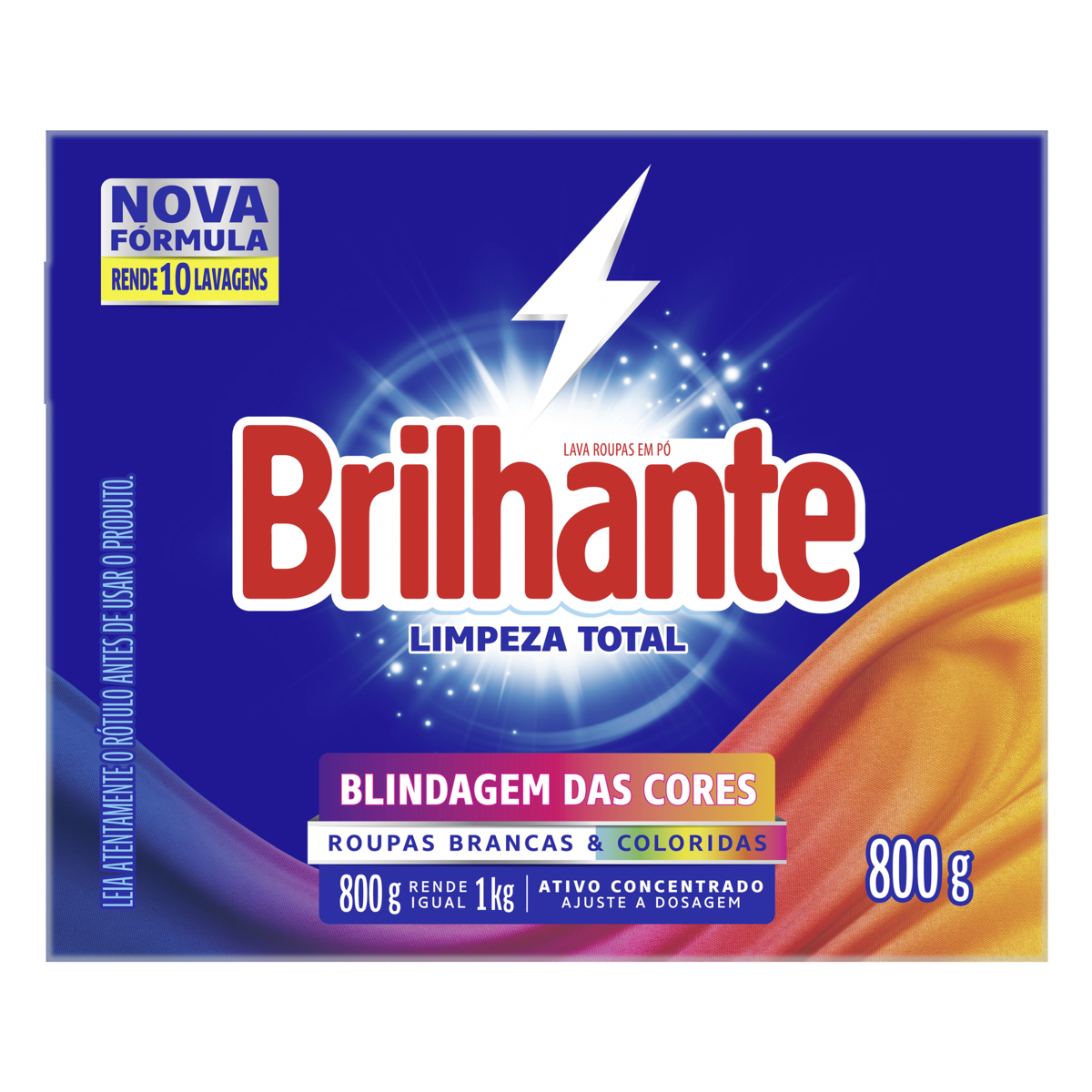 Lava-Roupas Pó Roupas Brancas e Coloridas Ativo Concentrado Brilhante Limpeza Total Caixa 800g