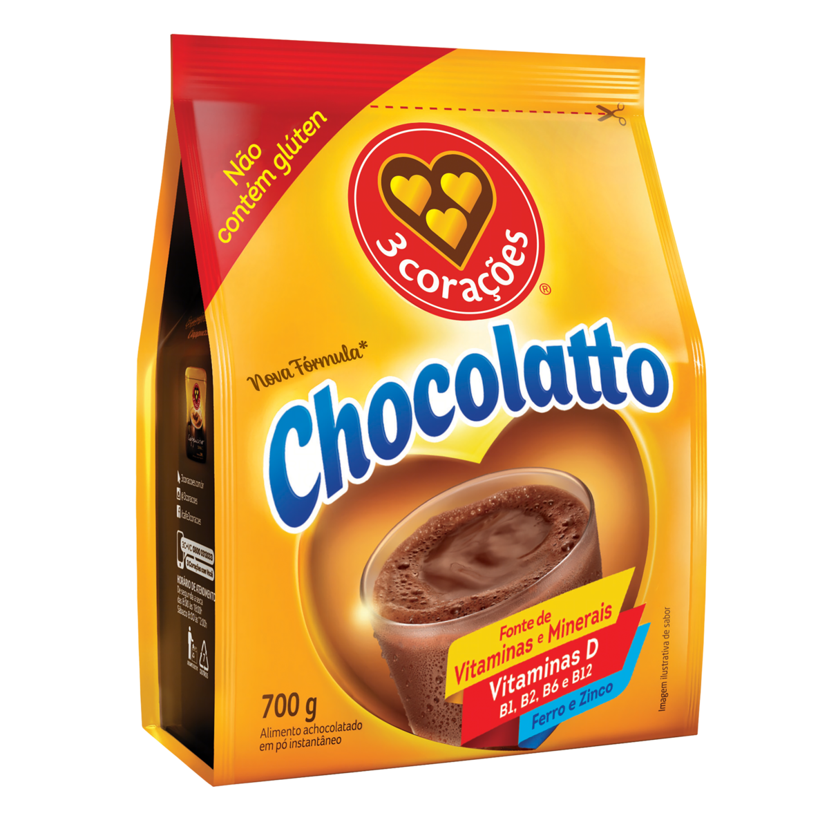 Achocolatado Chocolatto 3 Corações Refil Pacote 700g