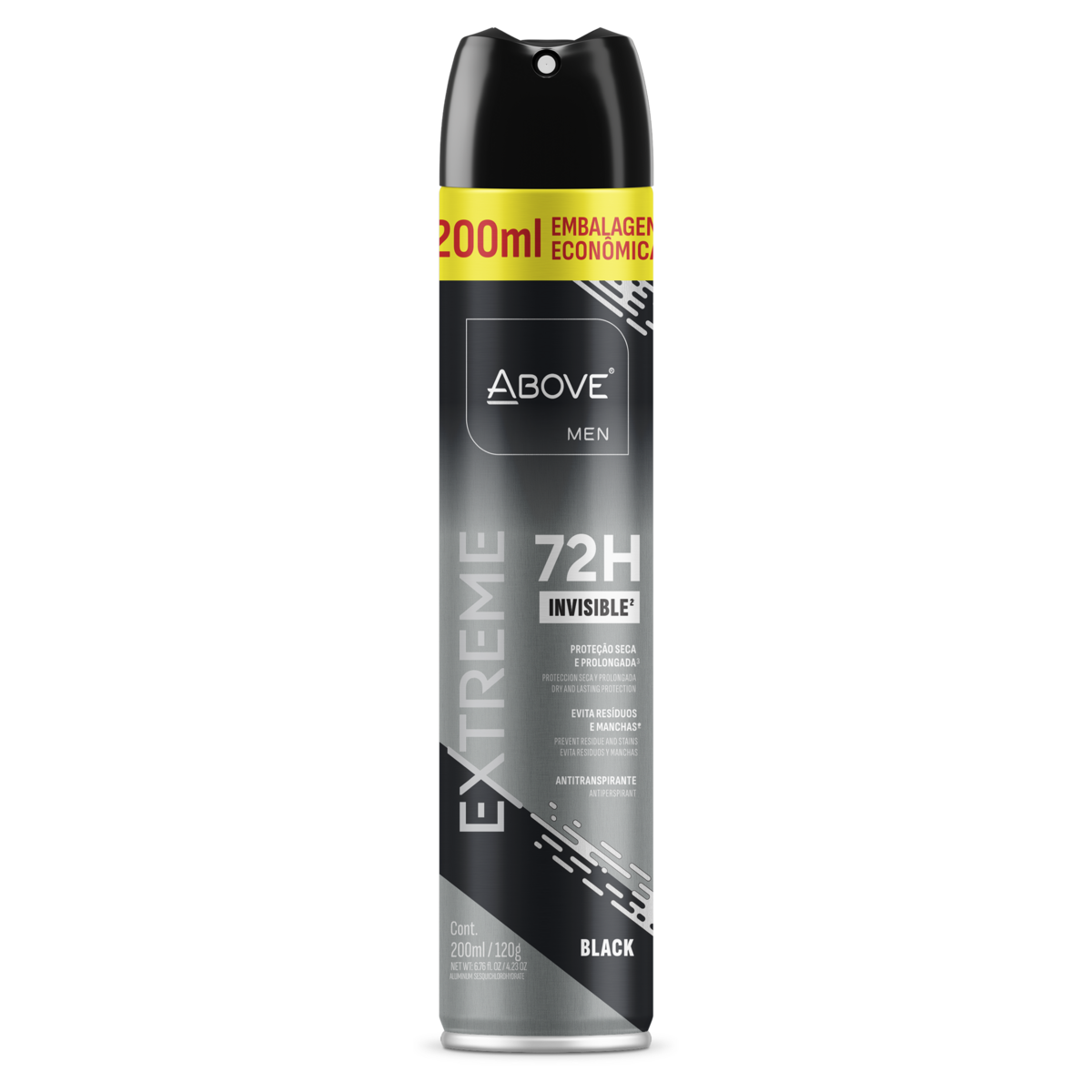 Antitranspirante Aerossol Invisible Black Above Men Extreme 200ml Spray Embalagem Econômica