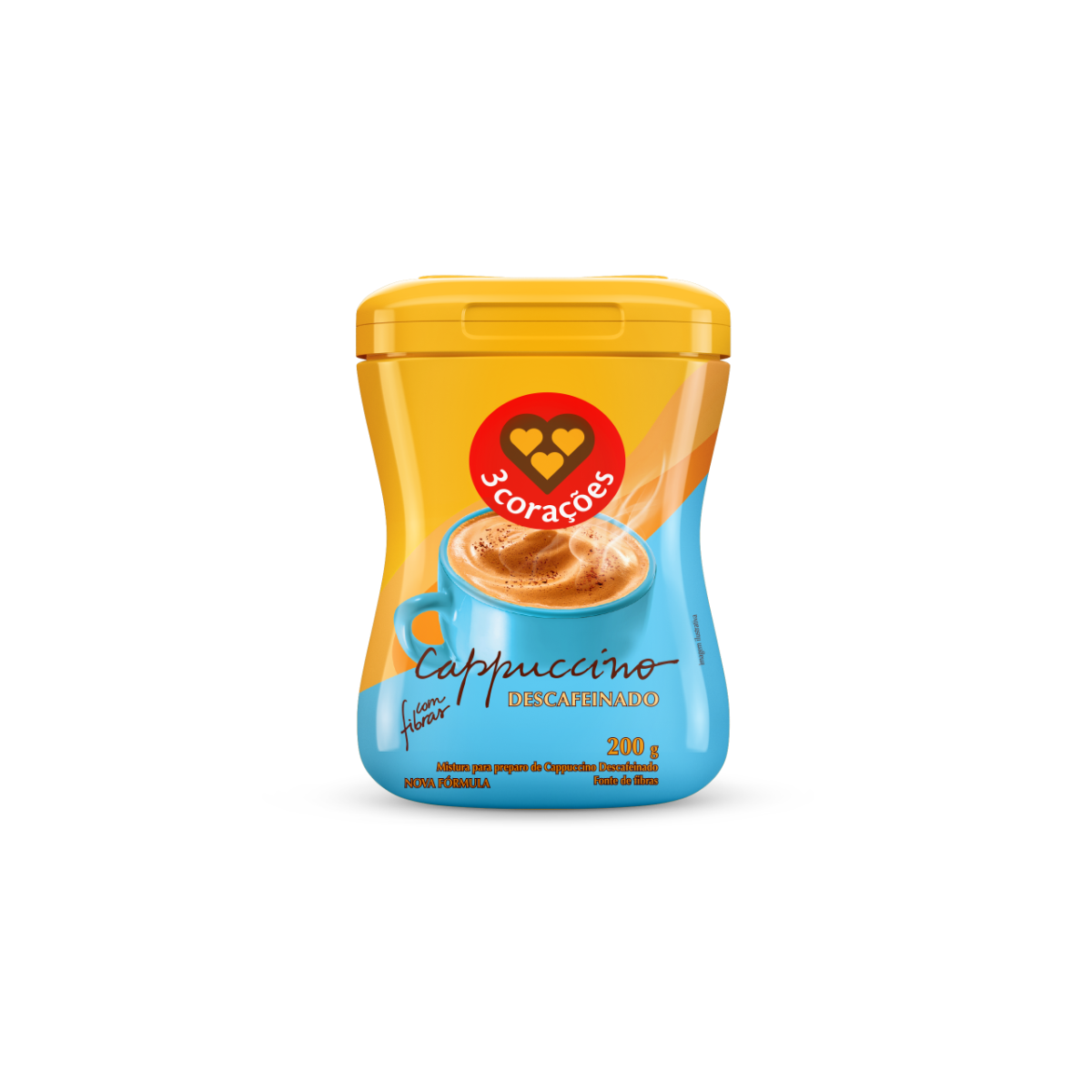 Cappuccino Solúvel Descafeinado 3 Corações Pote 200g