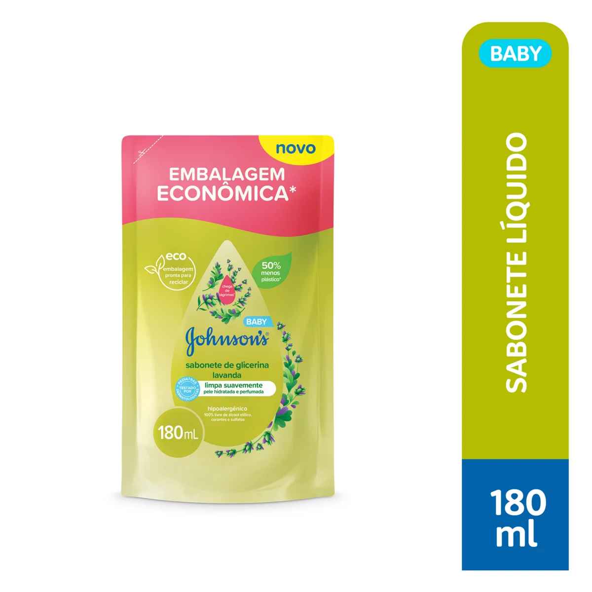 Sabonete Líquido de Glicerina Lavanda Johnson's Baby Sachê 180ml Refil Embalagem Econômica