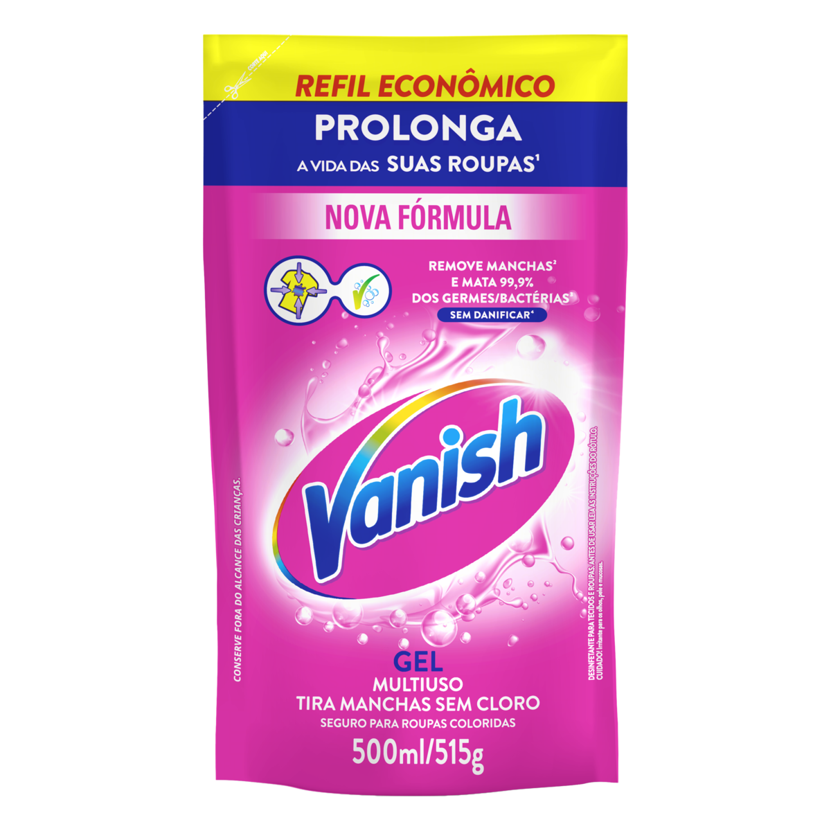 Tira-Manchas Gel Multiuso Vanish Sachê 500ml Refil Econômico