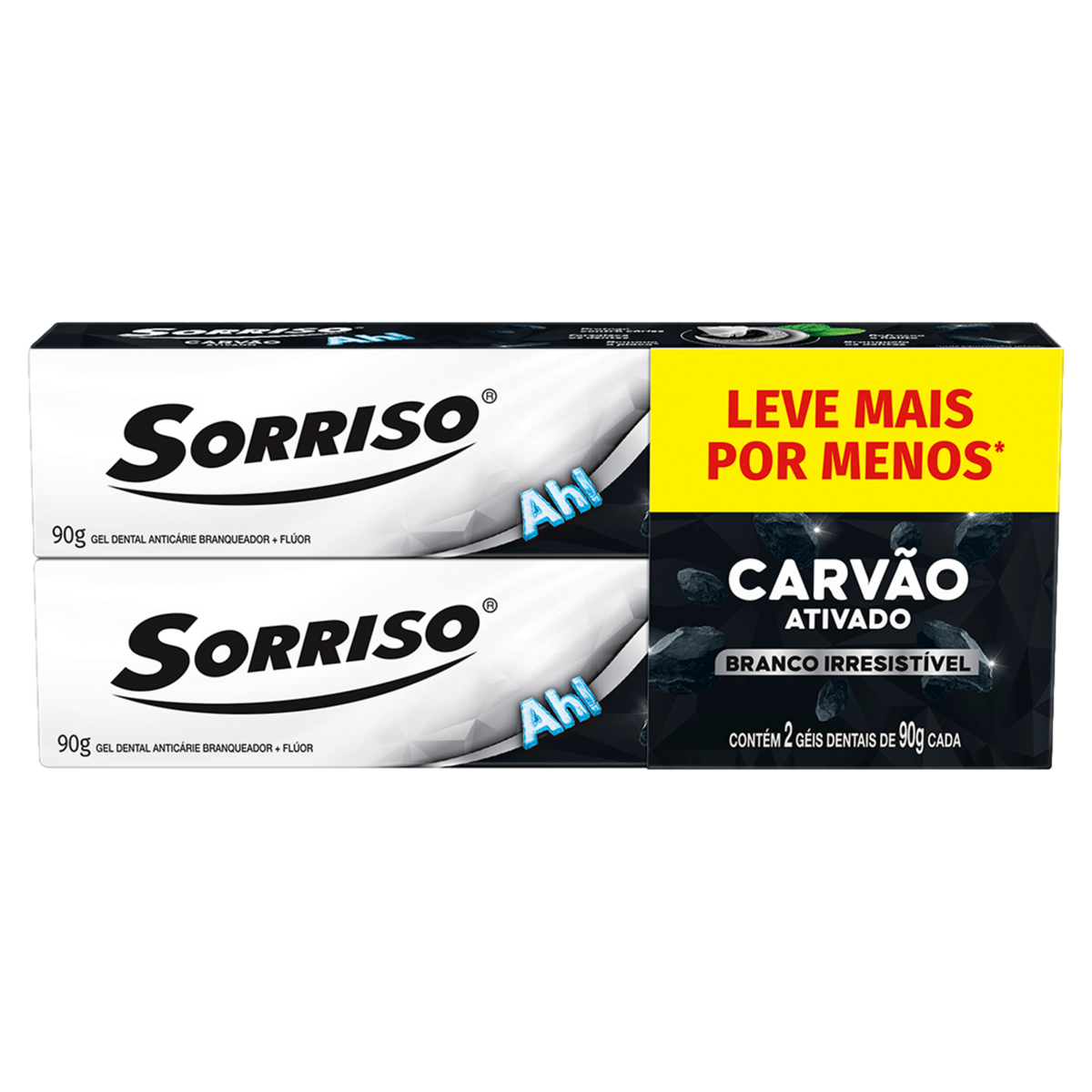 Pack Gel Dental Carvão Ativado Sorriso Branco Irresistível Caixa 2 Unidades 90g Cada Leve Mais Pague Menos