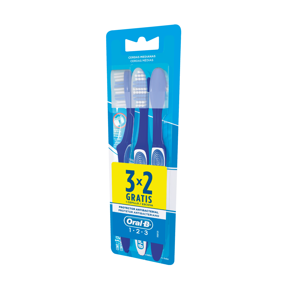 Escova Dental Média Oral-B 1-2-3 Clean 3 Unidades
