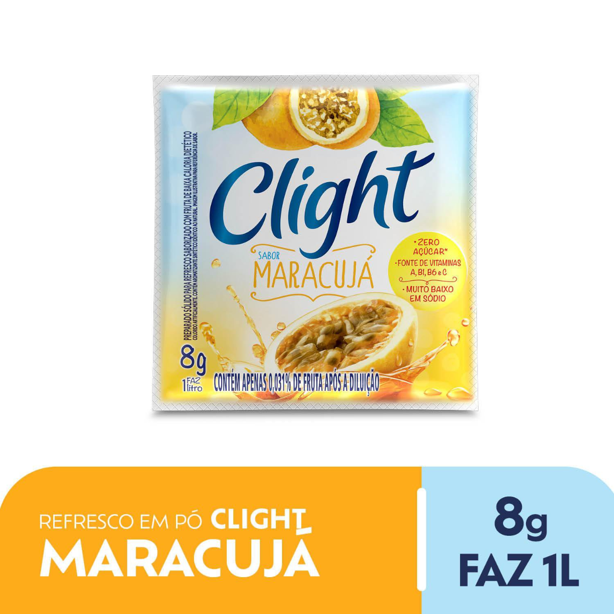 Refresco em Pó Maracujá Zero Açúcar Clight Pacote 8g