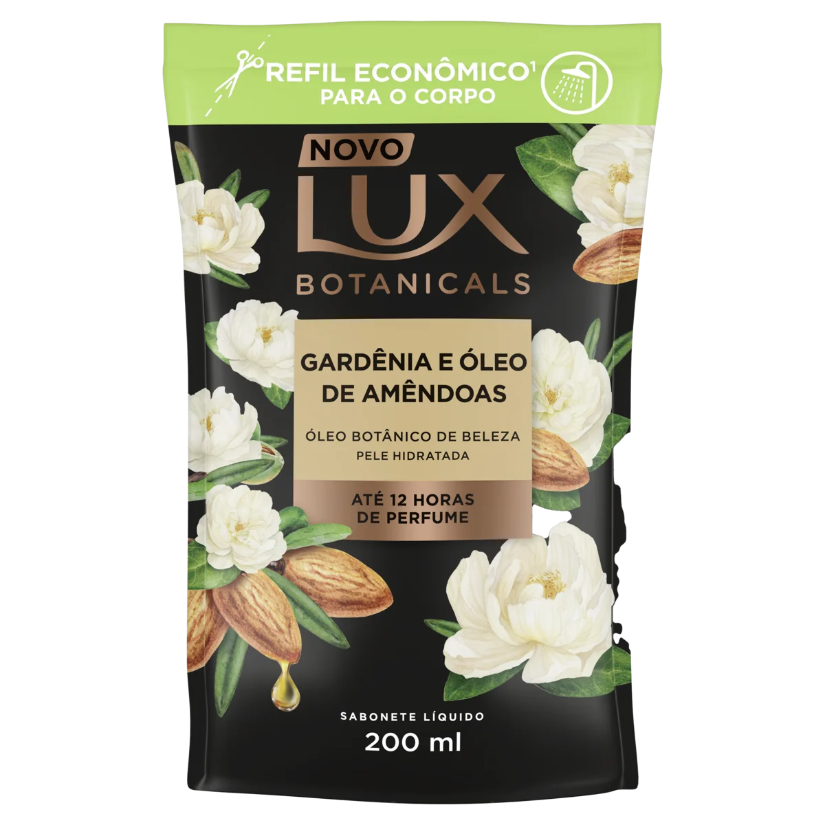 Sabonete Líquido Gardênia e Óleo de Amêndoas Lux Botanicals Sachê 200ml Refil Econômico