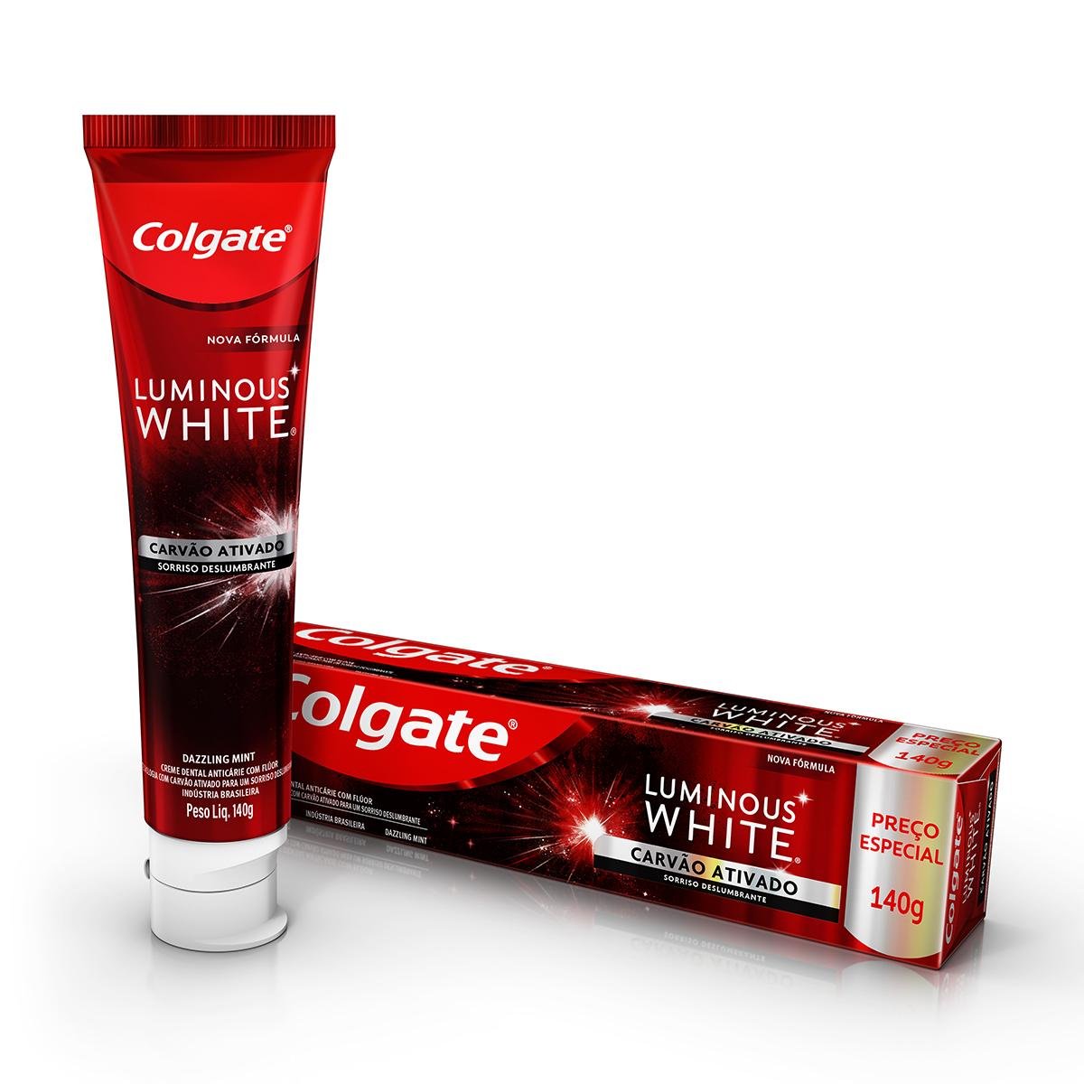 Creme Dental Carvão Ativado Dazzling Mint Colgate Luminous White Caixa 140g