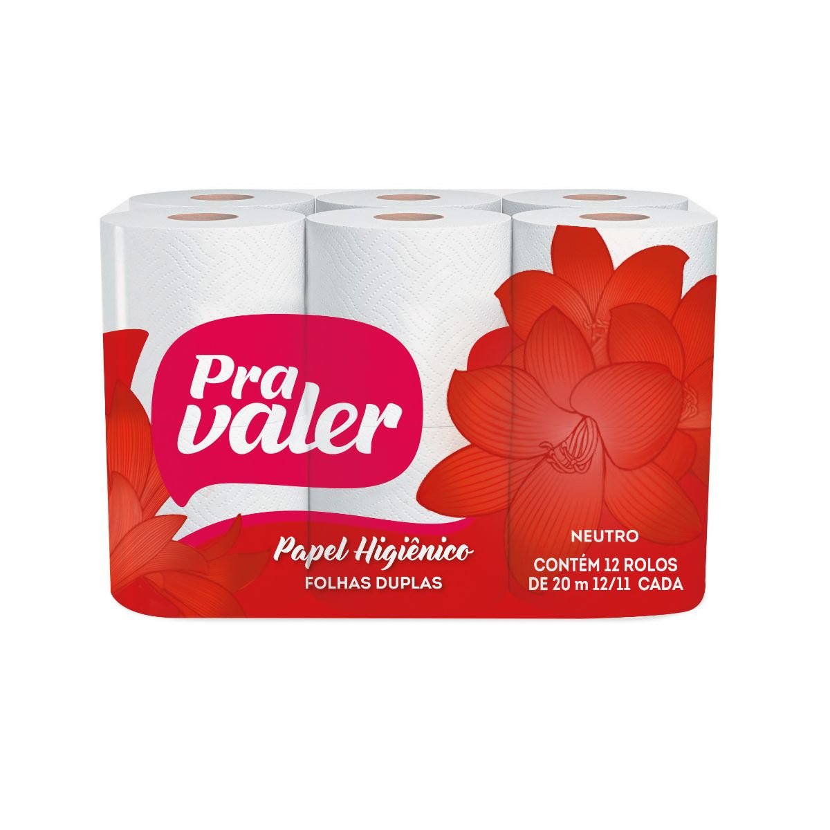 Papel Higiênico Folha Dupla Neutro Pra Valer 20m Pacote 12 Unidades