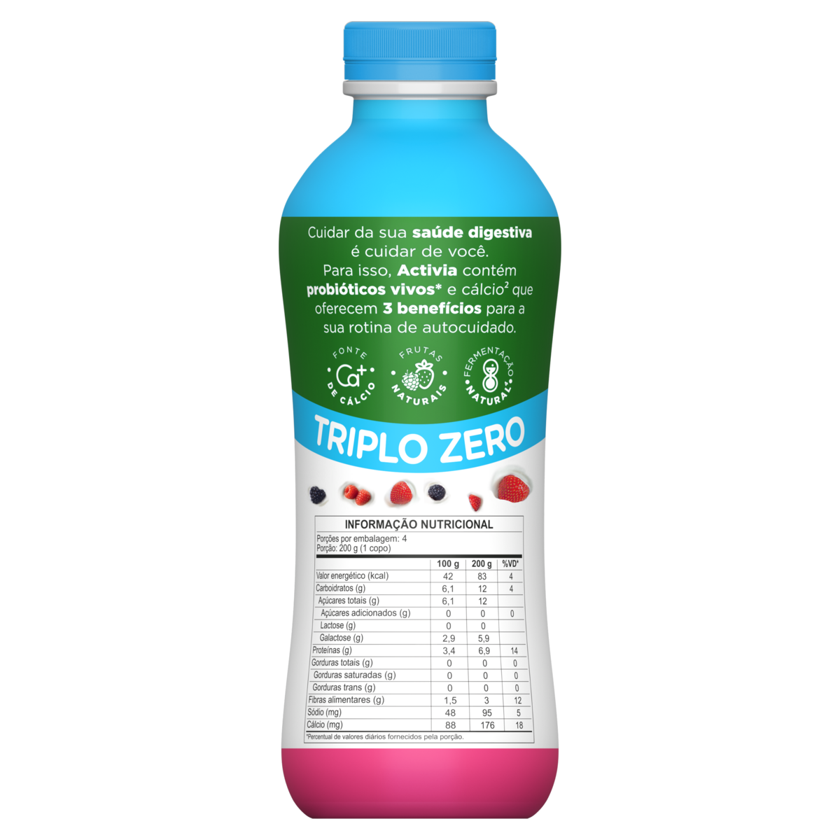 Leite Fermentado Desnatado Frutas Vermelhas Zero Lactose Activia