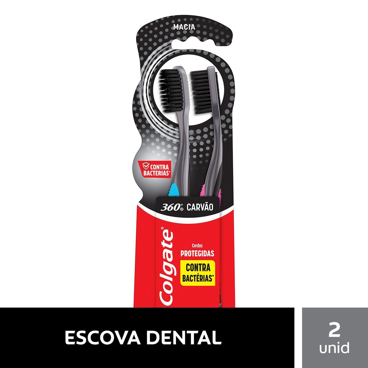 Escova Dental Macia Carvão Colgate 360° 2 Unidades