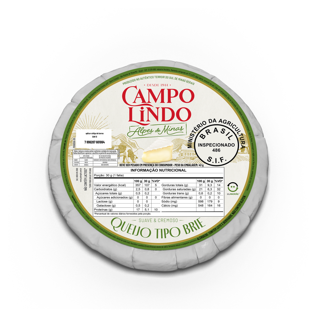 Queijo Brie Forma Pedaço CAMPO LINDO 200g