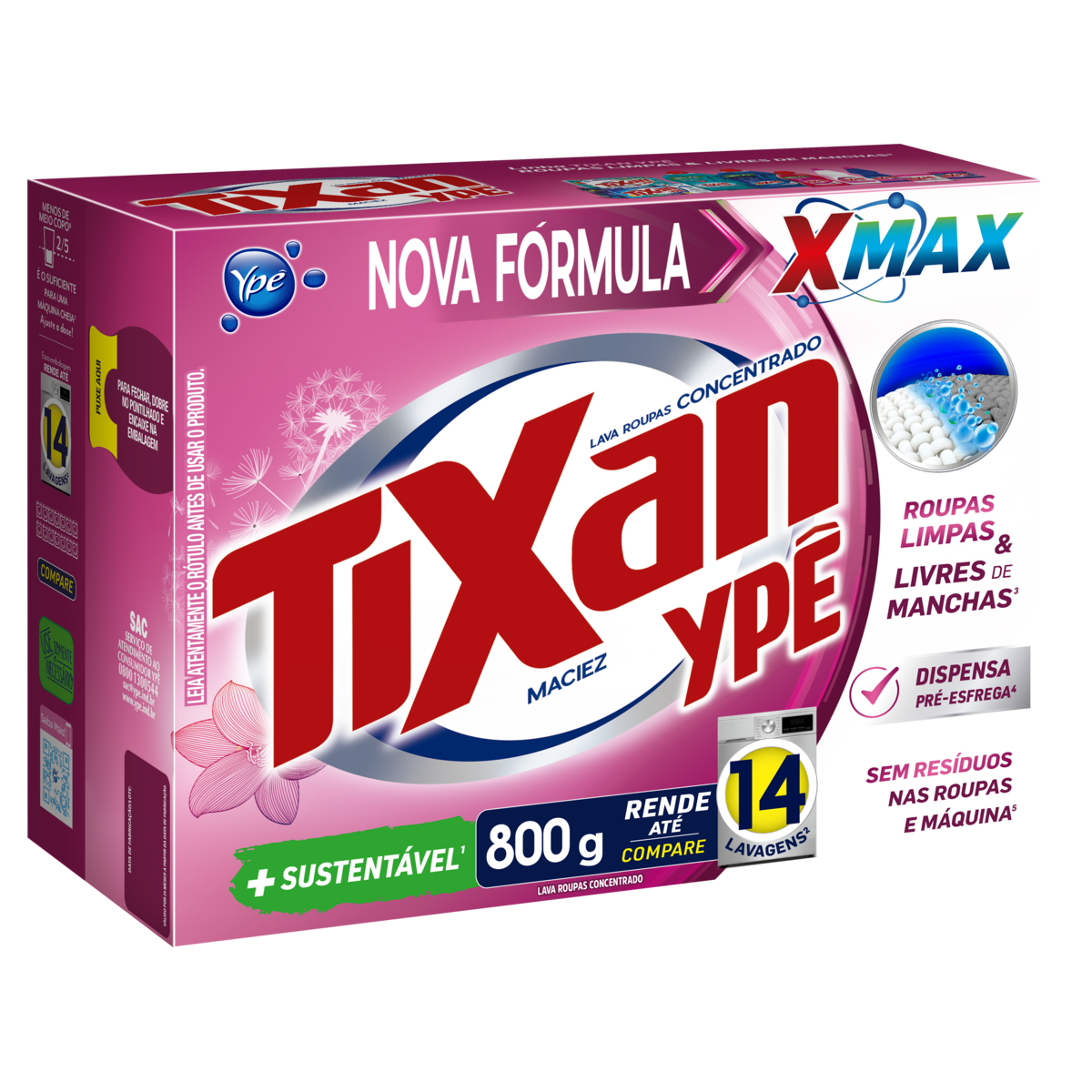Lava-Roupas Pó Concentrado Maciez Tixan Ypê Caixa 800g