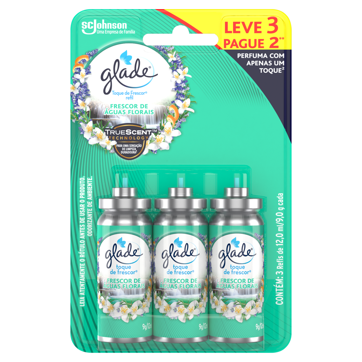 Odorizador de Ambiente Frescor de Águas Florais Glade Toque de Frescor Blister 12ml Cada Refil Leve 3 Pague 2 Unidades