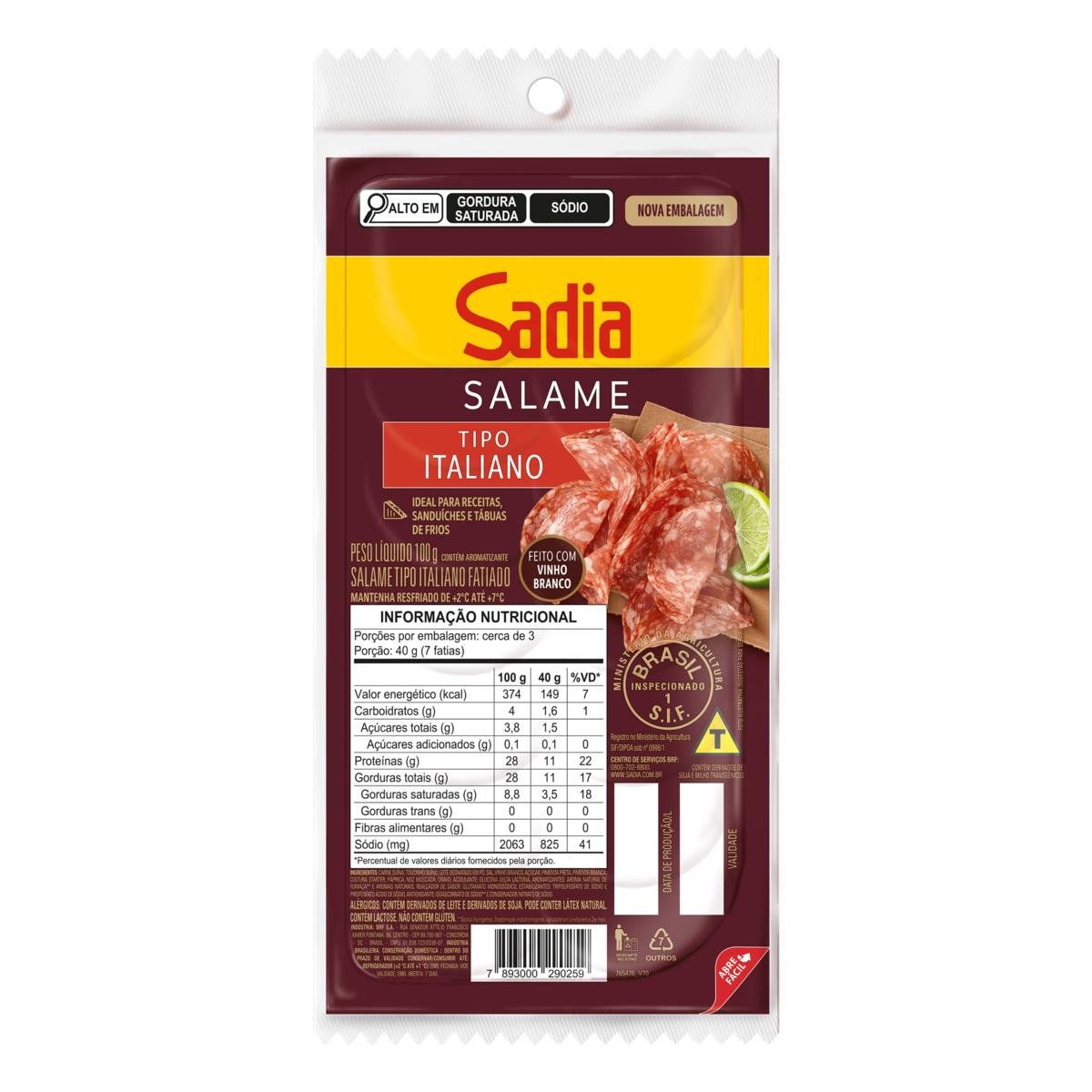 Salame Italiano Fatiado Sadia 100g