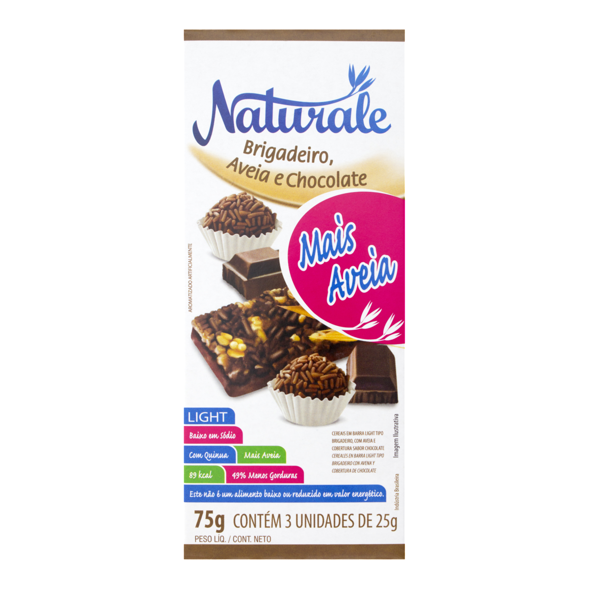 Pack Barra de Cereal Brigadeiro com Aveia Cobertura Chocolate Light Naturale Caixa 75g 3 Unidades