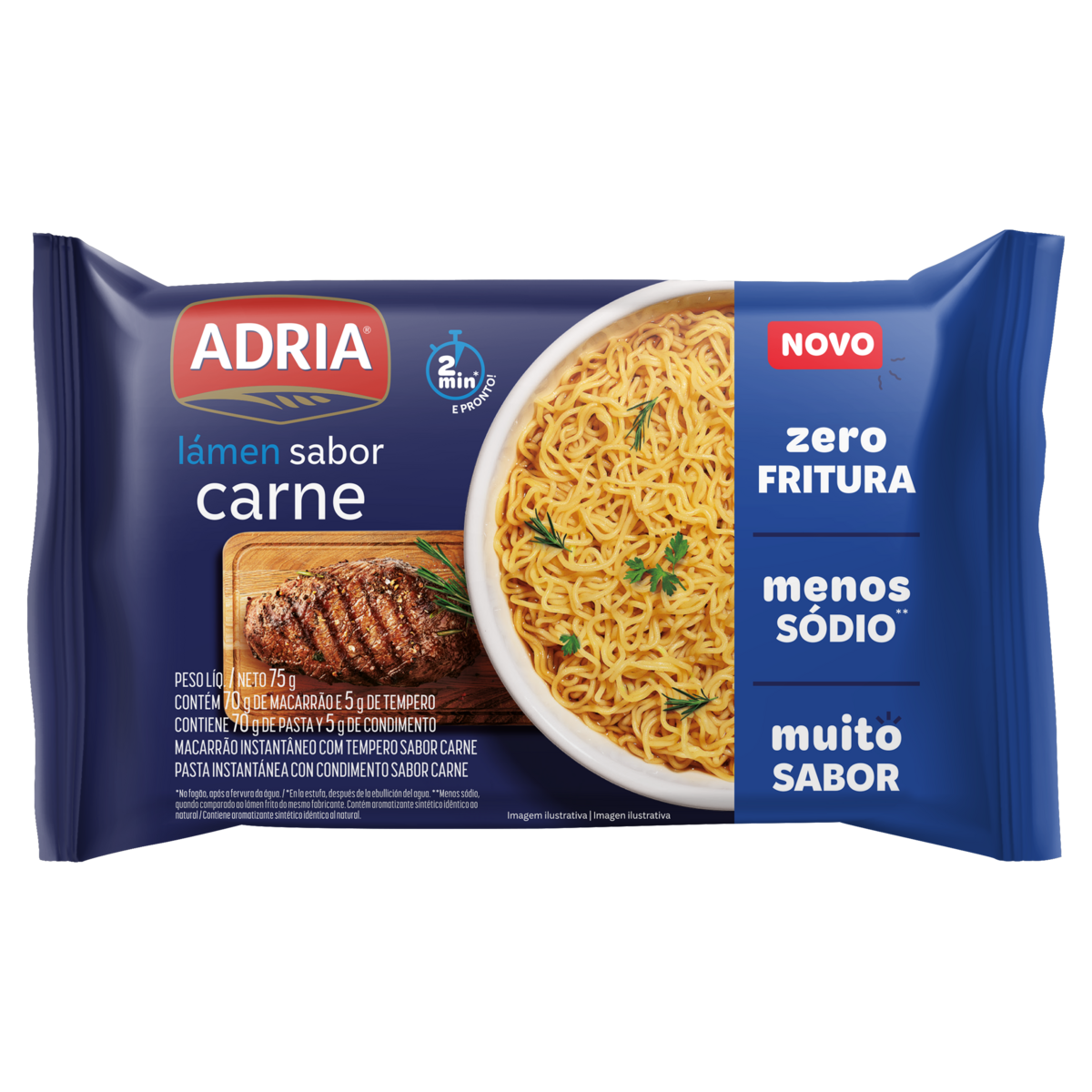 Macarrão Instantâneo Lámen Carne Zero Fritura Adria Pacote 75g