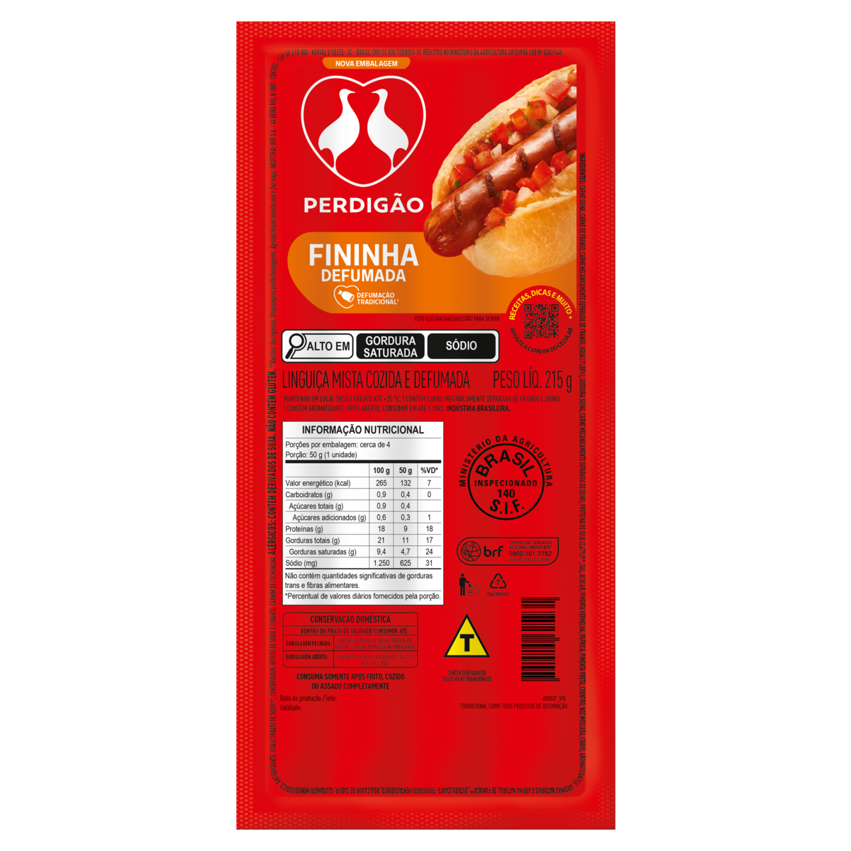 Linguiça Mista Cozida e Defumada Fininha Perdigão 215g