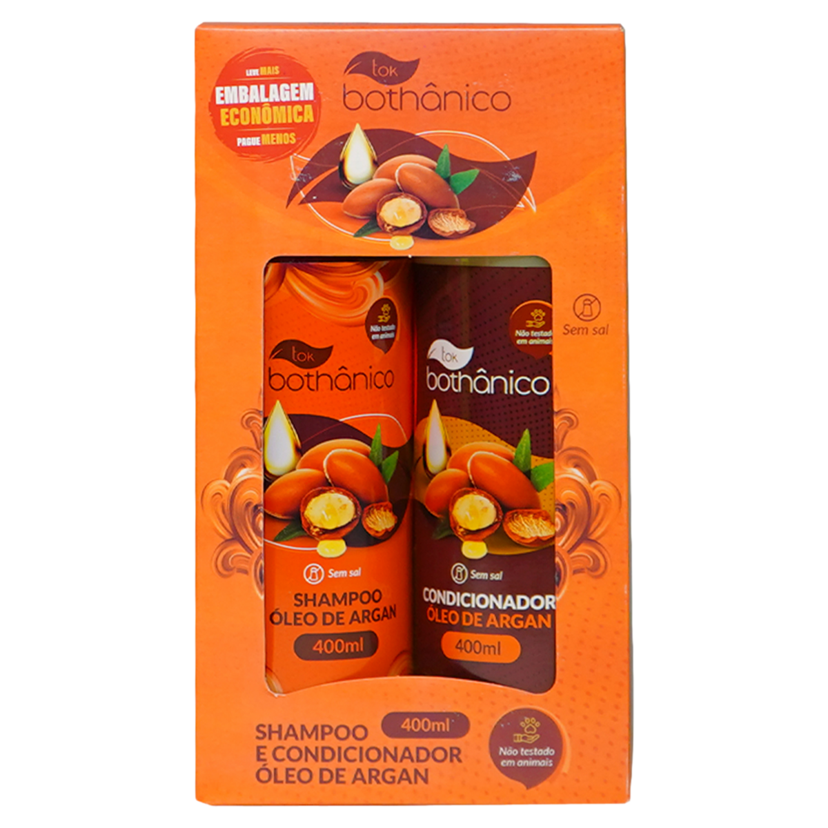 Kit Shampoo + Condicionador Tok Bothânico Óleo de Argan 400ml Cada Embalagem Econômica Leve Mais Pague Menos