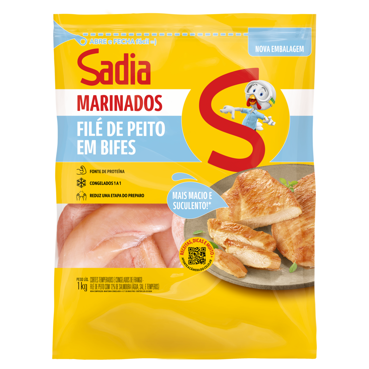Filé de Peito de Frango em Bifes Congelado Temperado Sadia Marinados 1kg