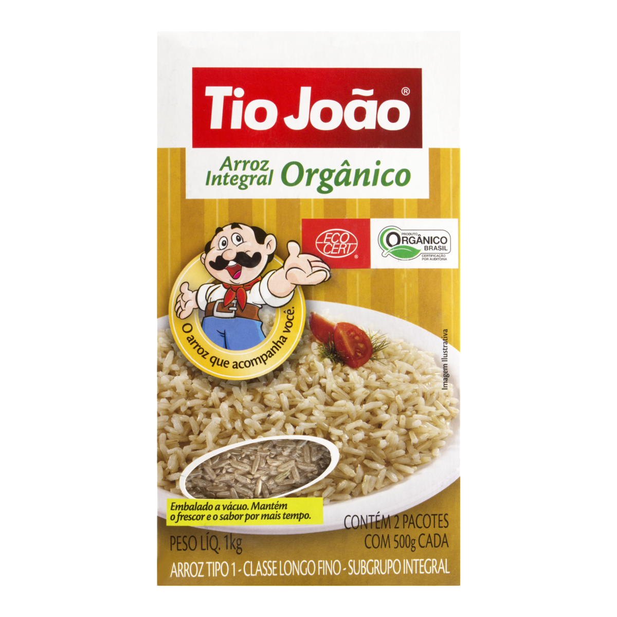Arroz Integral Tipo 1 Orgânico TIO JOÃO à Vácuo 1kg