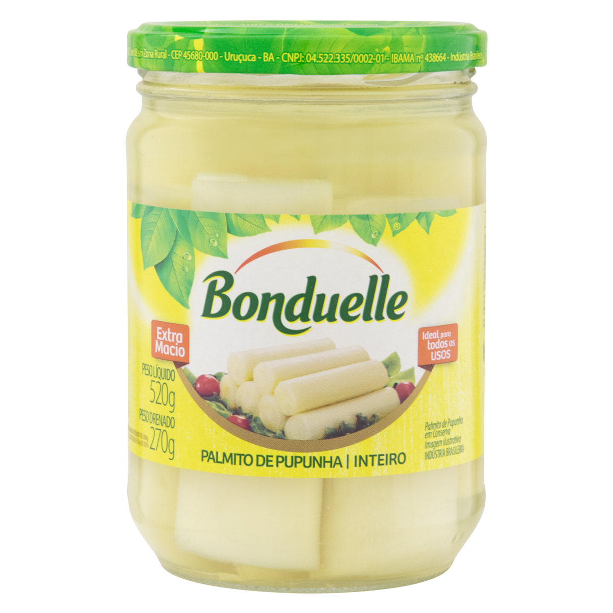 Palmito Pupunha em Conserva Inteiro Bonduelle Vidro 270g
