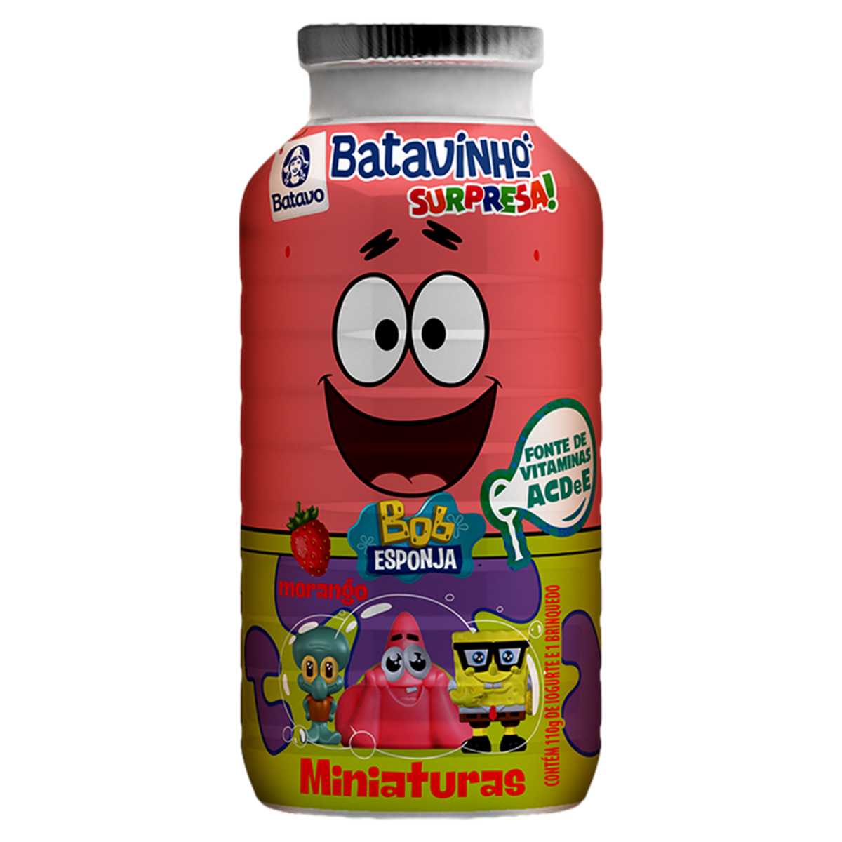 Iogurte Parcialmente Desnatado Morango Bob Esponja Batavo Batavinho Surpresa Frasco 110g