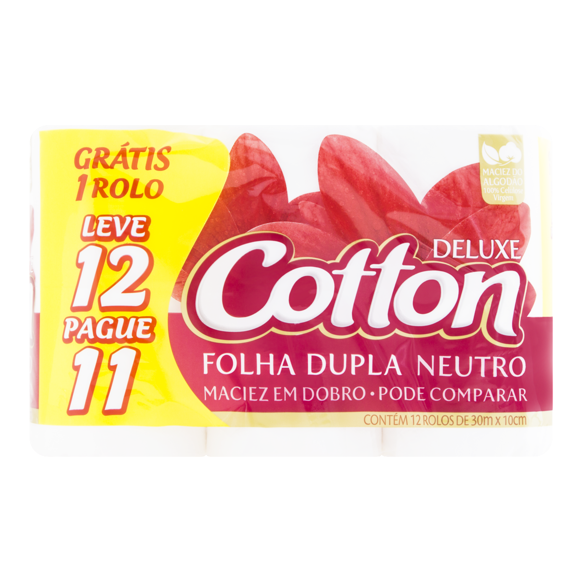 Papel Higiênico COTTON Folha Dupla 30 Metros Leve 12 Pague 11 Unidades