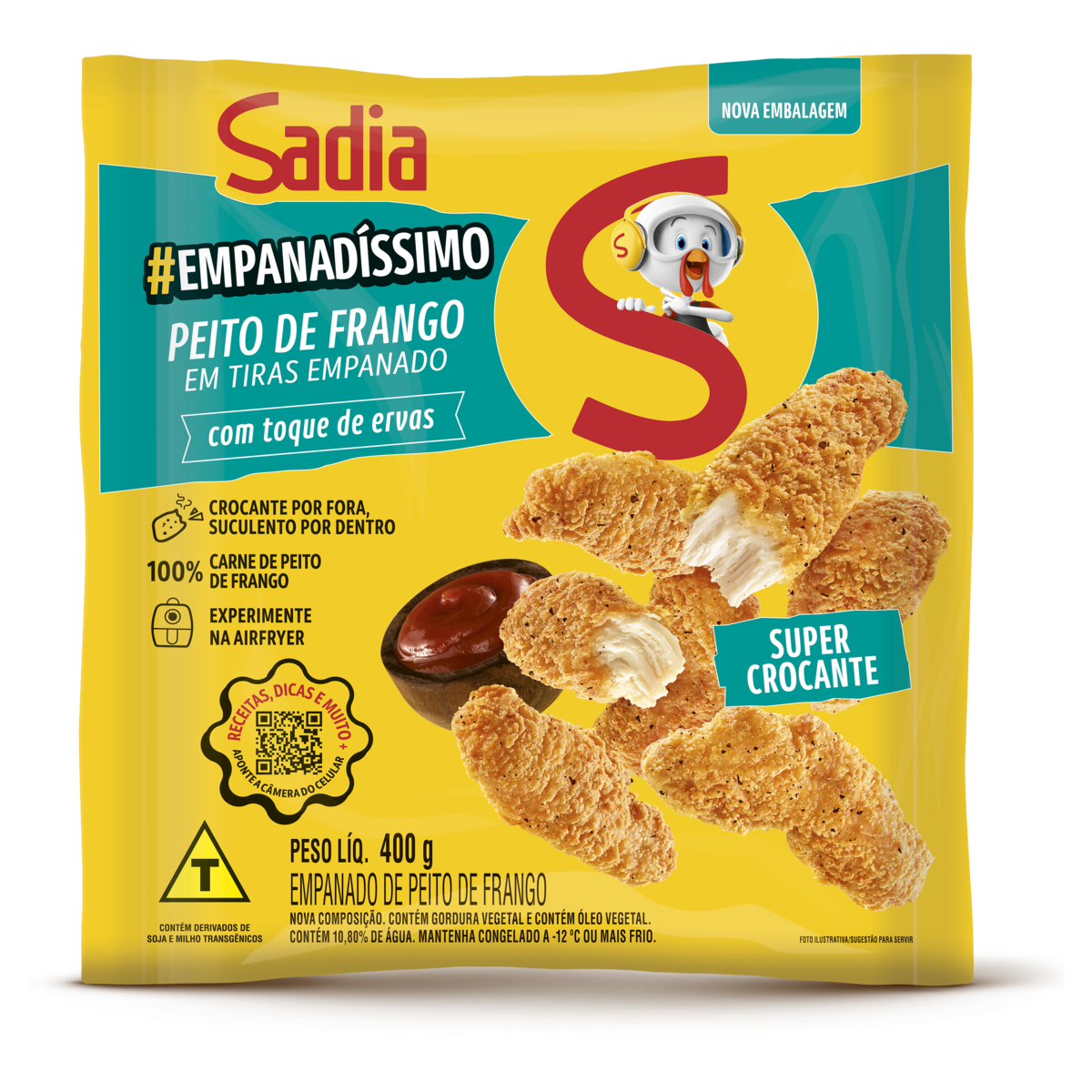 Empanado de Frango Peito em Tiras com Toque de Ervas Sadia Empanadíssimo Pacote 400g