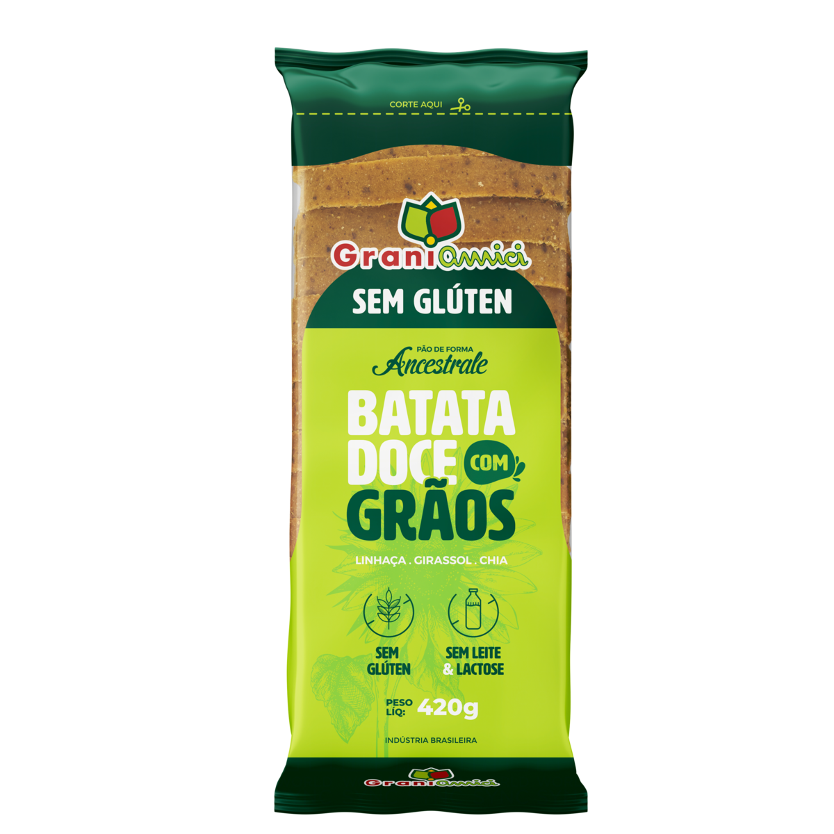 Pão Batata-Doce com Grãos sem Glúten Zero Lactose Grani Amici Ancestrale Pacote 420g