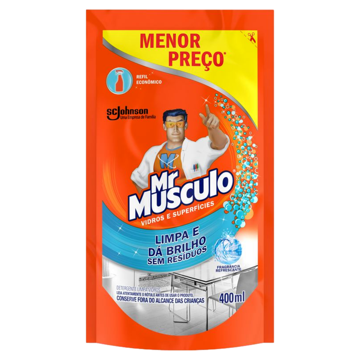 Limpa-Vidros Líquido Mr Músculo Sachê 400ml Refil