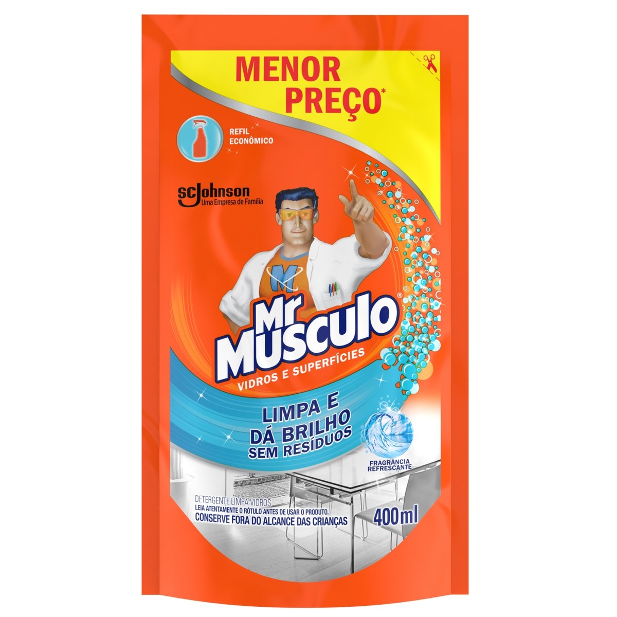 Limpa-Vidros Líquido Mr Músculo Sachê 400ml Refil