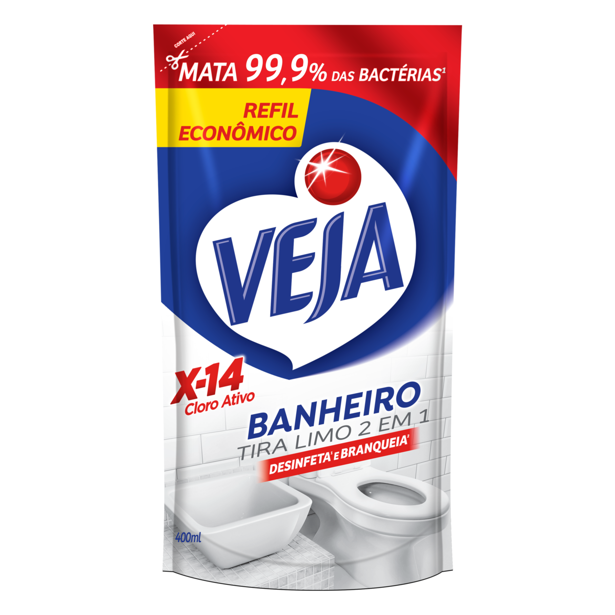 Desinfetante Banheiro Tira-Limo Veja X-14 Sachê 400ml Refil Econômico