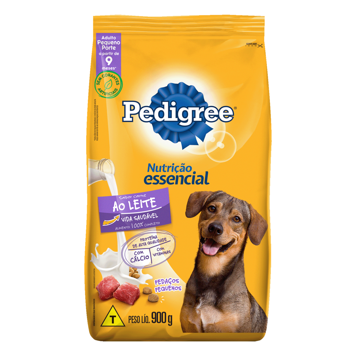 Alimento para Cães Adultos Pequeno Porte Carne ao Leite Pedigree Nutrição Essencial Pacote 900g