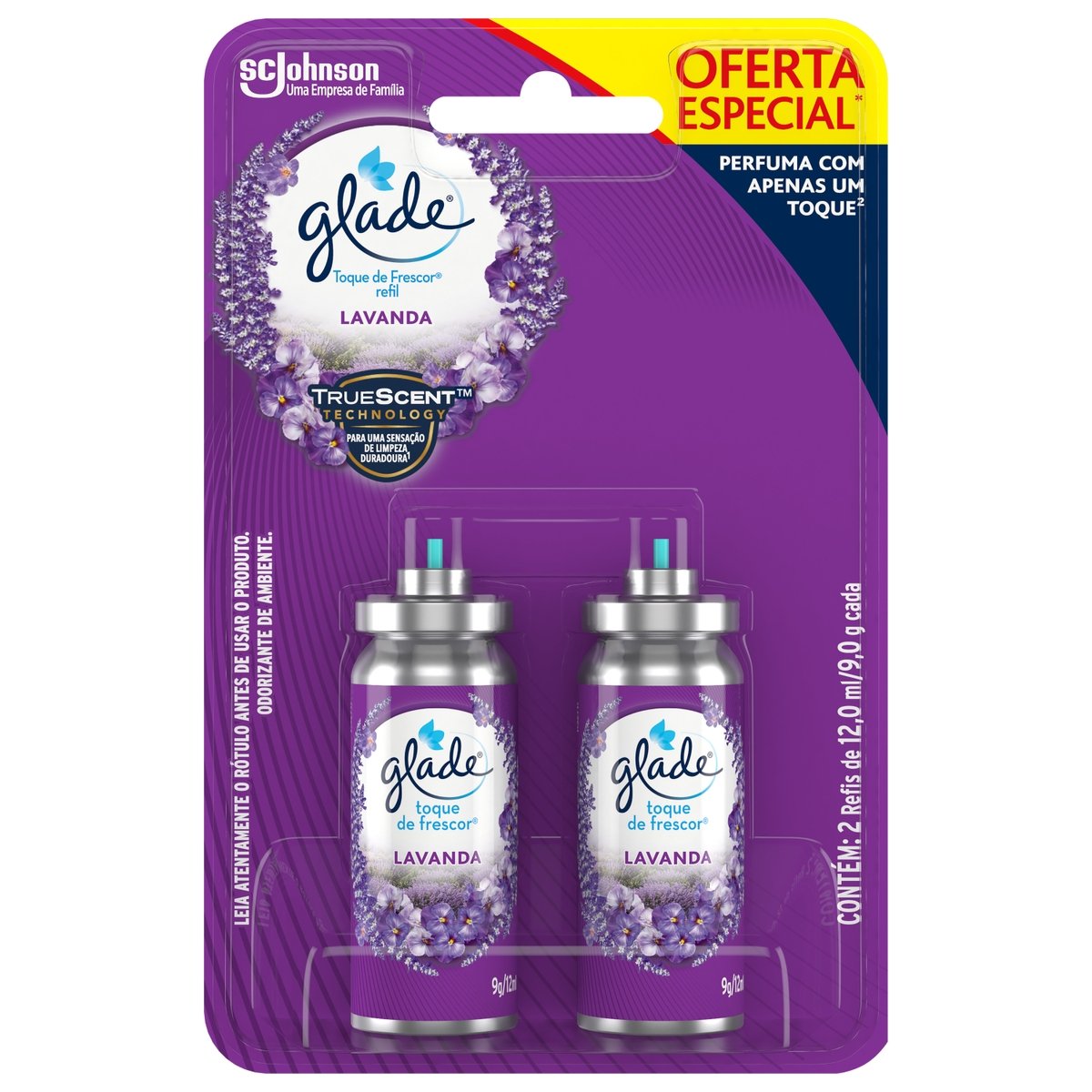 Odorizador de Ambiente Lavanda Glade Toque de Frescor Blister 2 Unidades 12ml Cada Spray Refil
