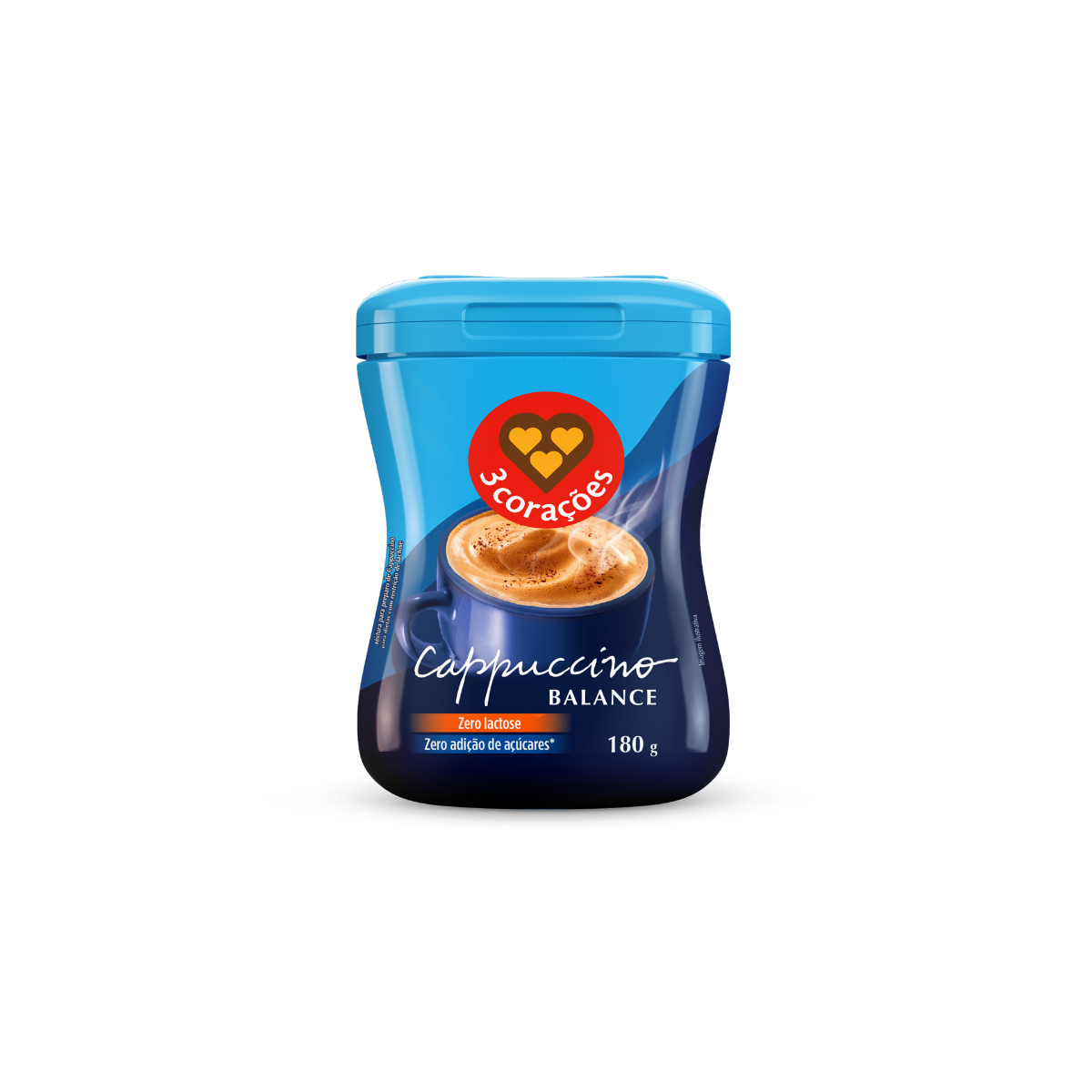Cappuccino Solúvel Zero Lactose 3 Corações Balance Pote 180g