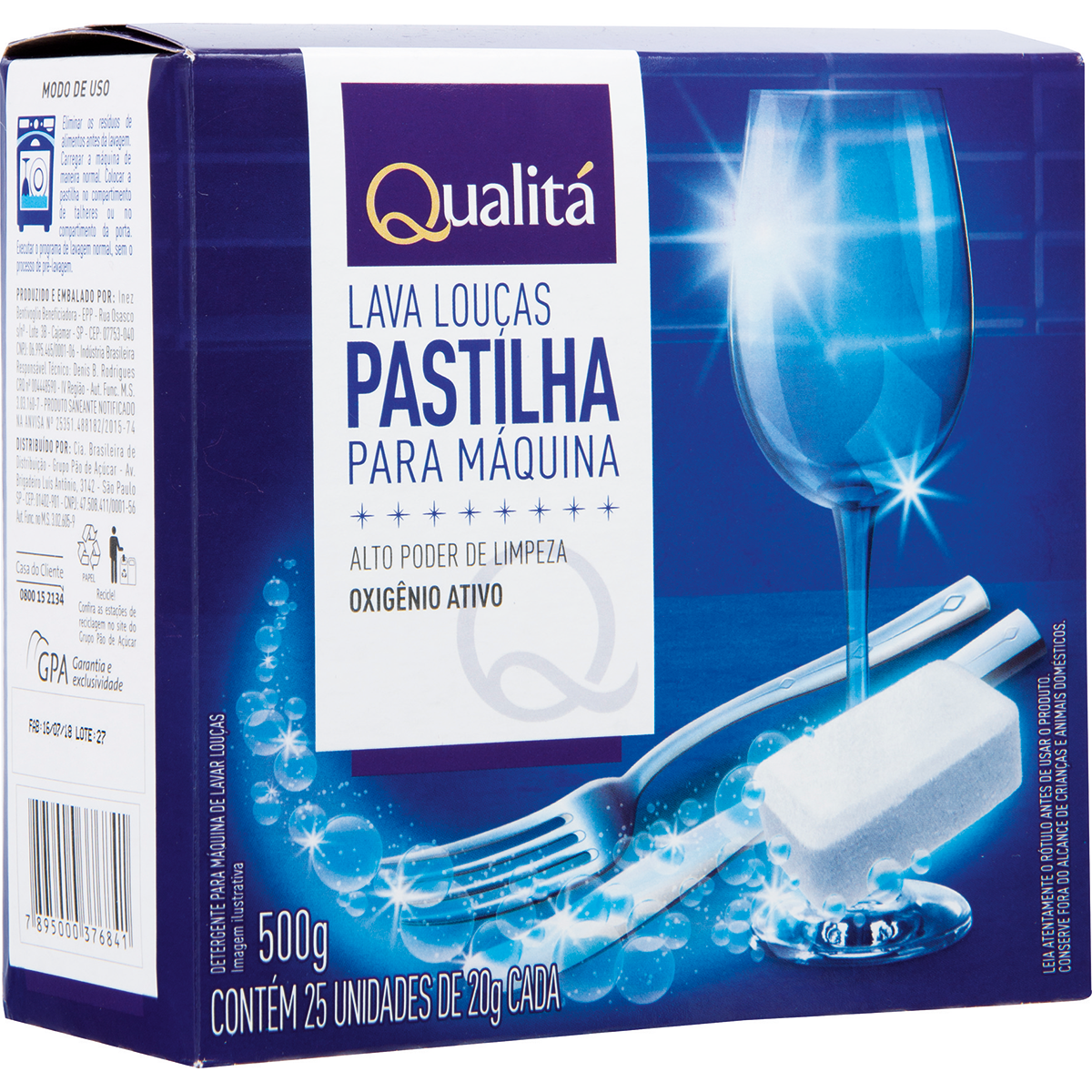 Detergente Pastilha para Máquina de Lavar Louças Qualitá Caixa 500g 25 Unidades