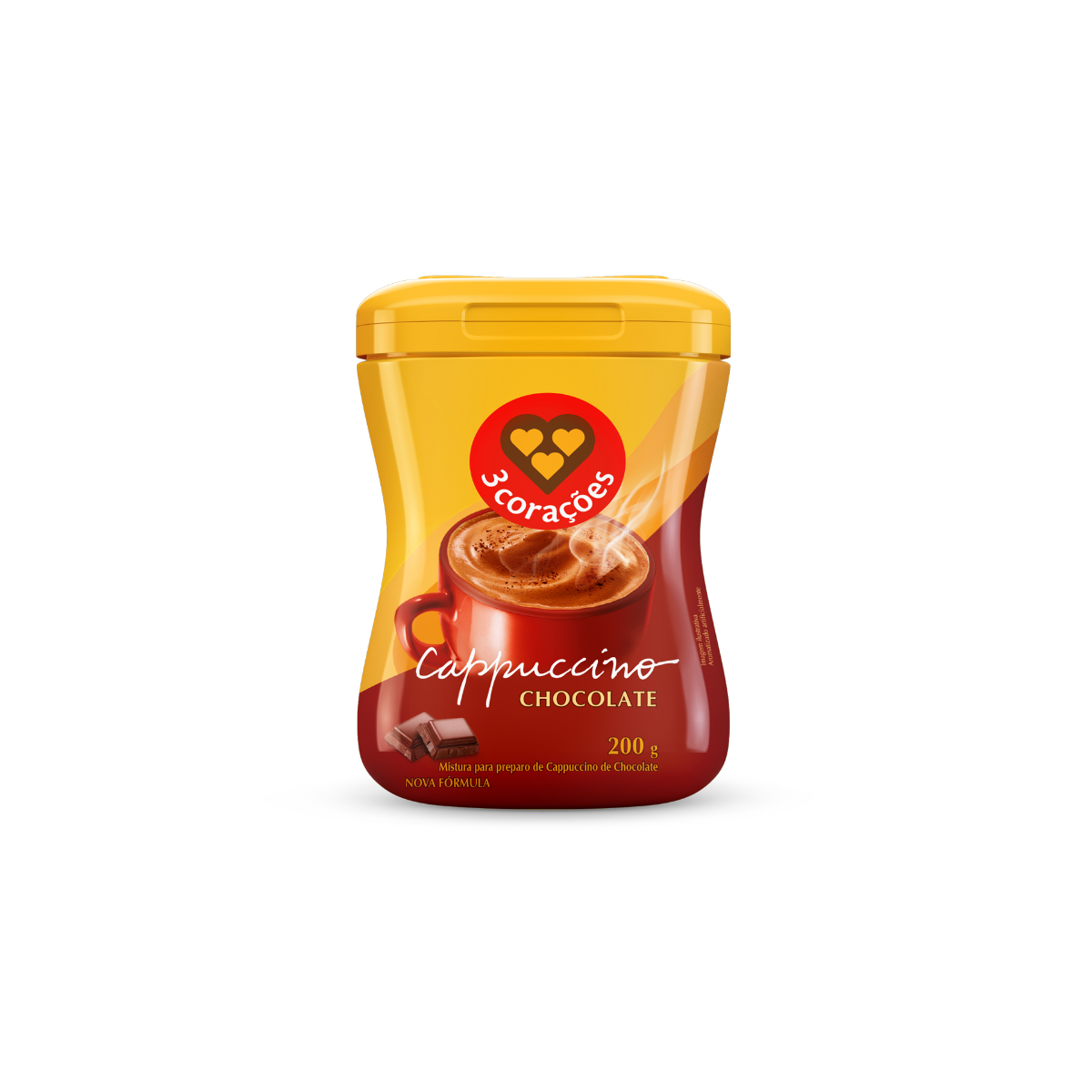 Cappuccino Solúvel Chocolate 3 Corações Pote 200g