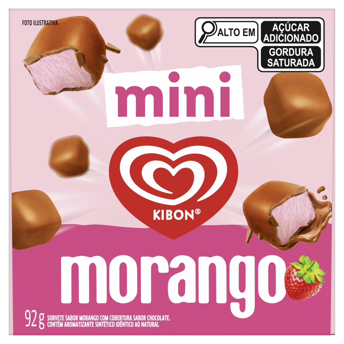 Mini Sorvete Morango Cobertura Chocolate Kibon Caixa 92g