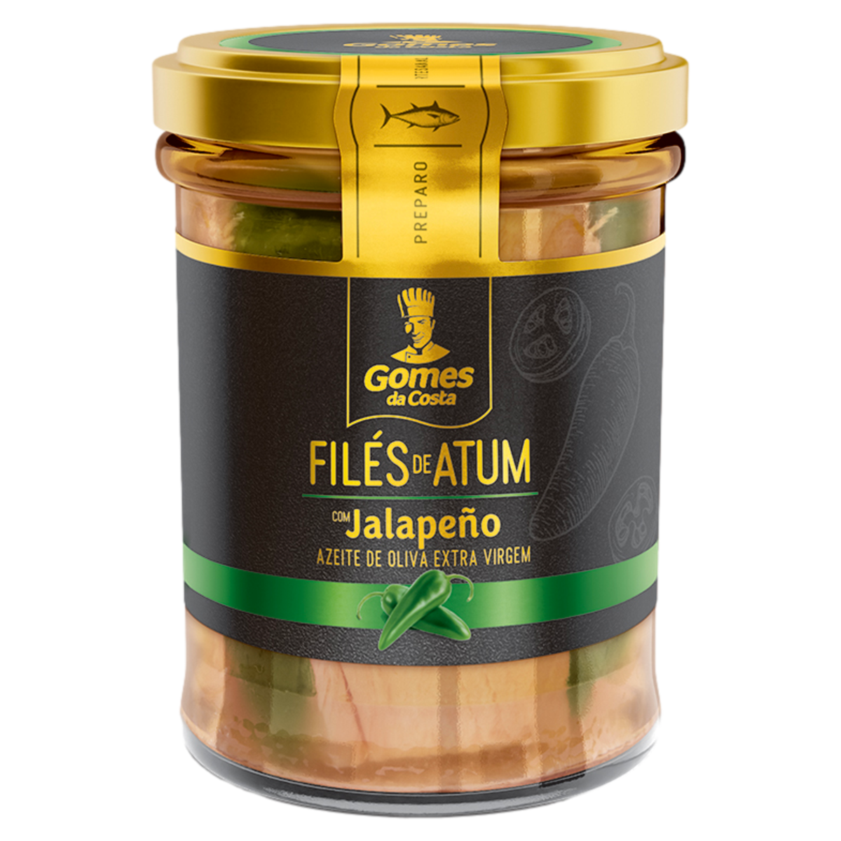 Filé de Atum em Azeite de Oliva com Jalapeño Gomes da Costa Vidro Peso Líquido 180g