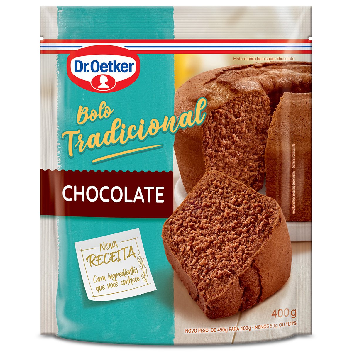 Dr. Oetker Bolo Tradicional Sabor Chocolate, Fácil Preparo, Mistura Pronta para Massa, Sobremesa Fofinha e Saborosa, 400g