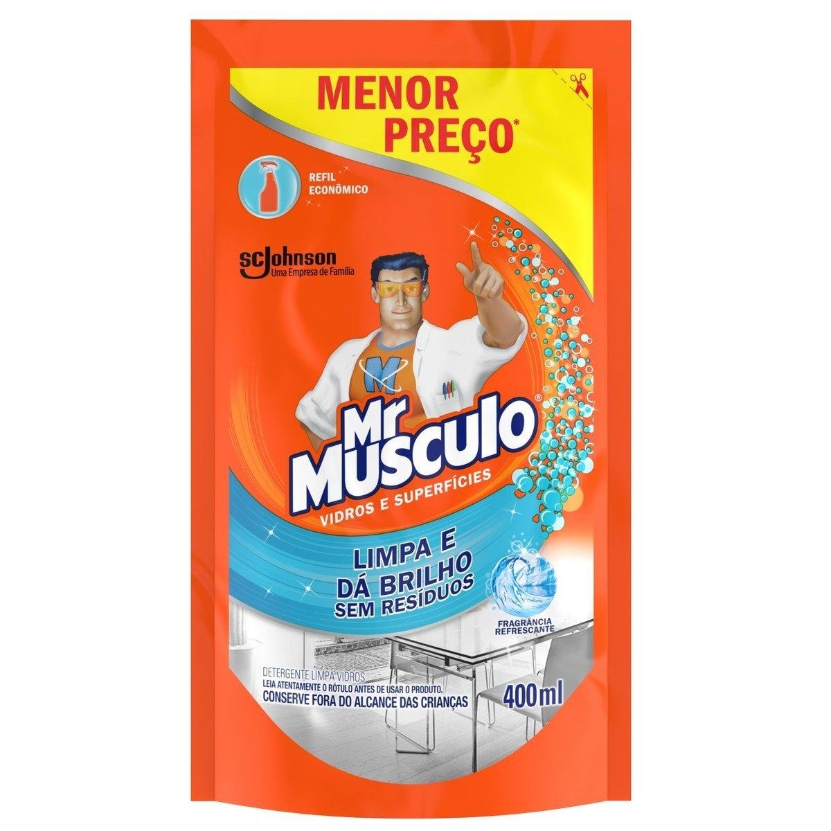 Limpa-Vidros Líquido Mr Músculo Sachê 400ml Refil