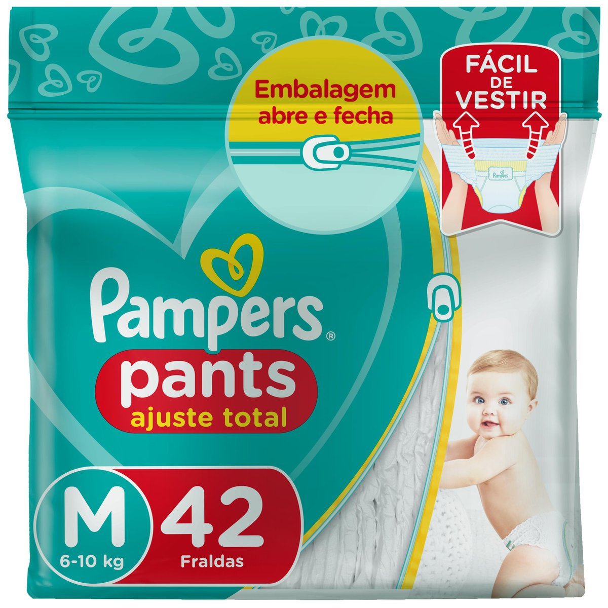 Fralda Descartável Infantil Pants Pampers Ajuste Total M Pacote 42 Unidades